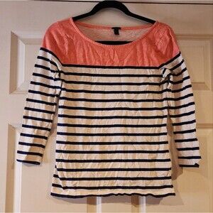 J. Crew pink, blue, and white striped 3/4 sleeve top S